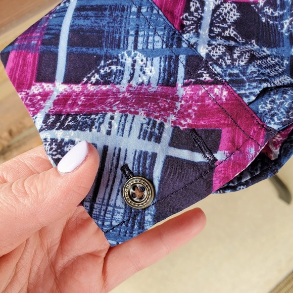 Pappagallo Vintage Abstract Tartan Print Long Sleeve Floral Button Down Shirt - Picture 6 of 16